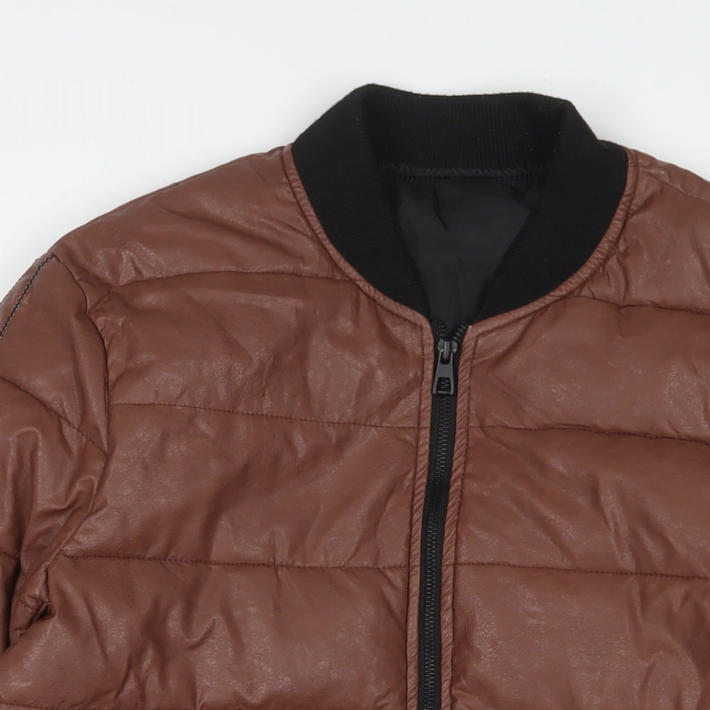 Monark Mens Brown Bomber Jacket Jacket Size M Zip - Pockets