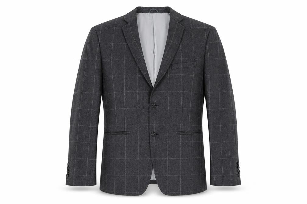 CHESS Mens Grey Plaid Wool Jacket Suit Jacket Size 40 Regular