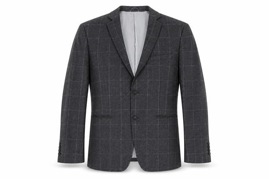 CHESS Mens Grey Plaid Wool Jacket Suit Jacket Size 40 Regular