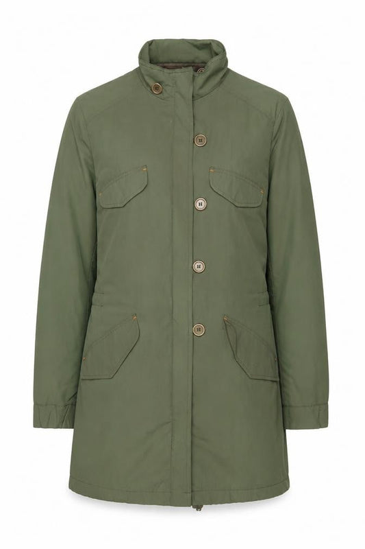 Front view of Red Herring women’s green jacket, size UK 12, zip