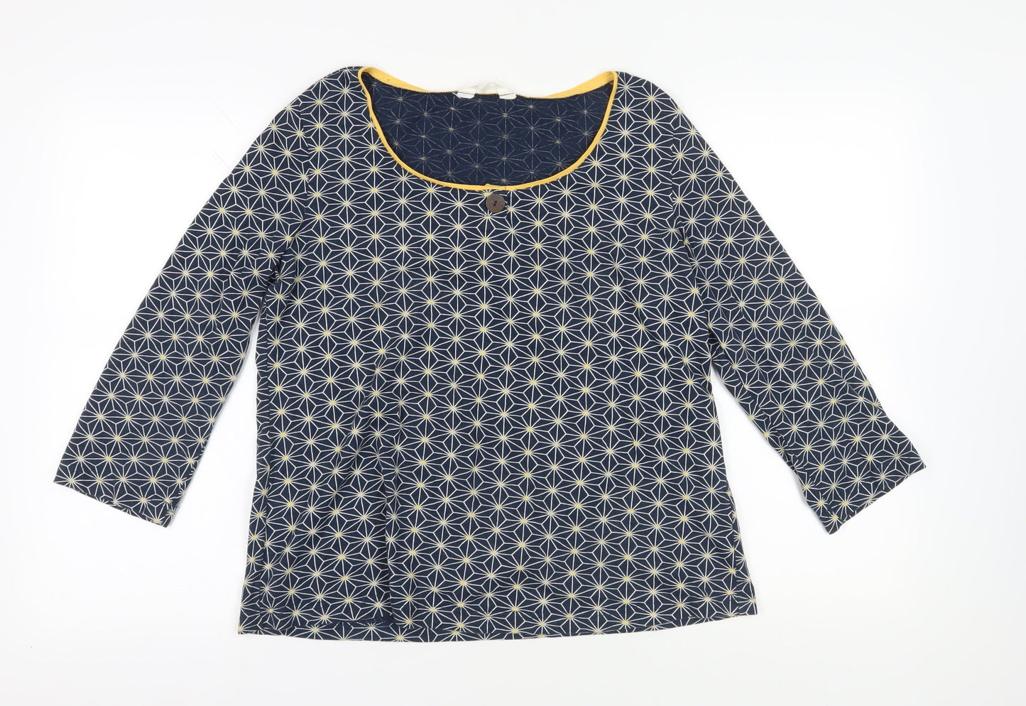 Nomads Blue Geometric Blouse, Size 14, Scoop Neck