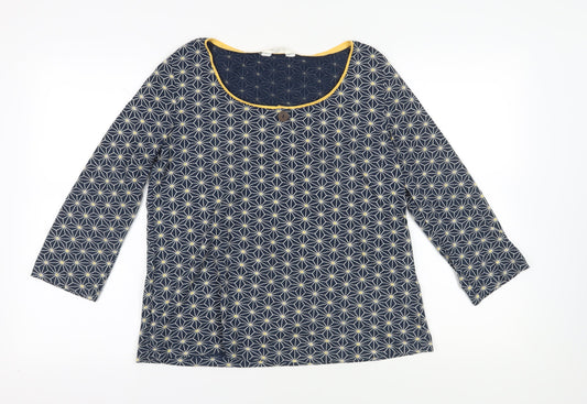 Nomads Blue Geometric Blouse, Size 14, Scoop Neck