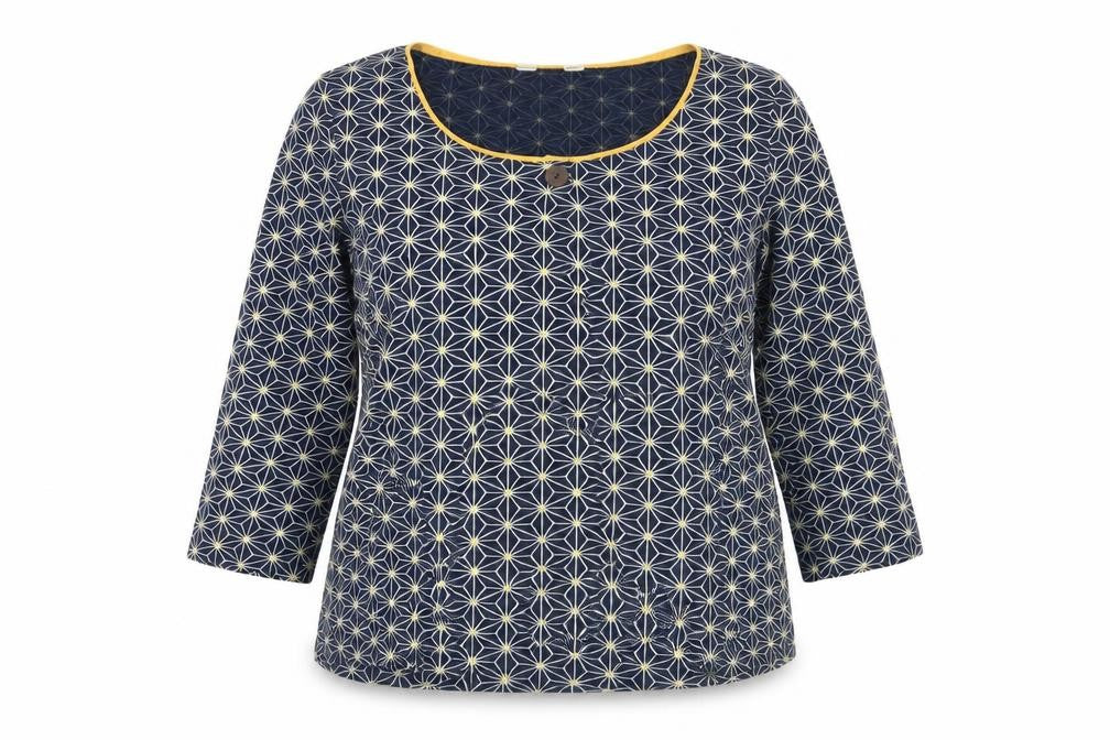 Nomads Blue Geometric Blouse, Size 14, Scoop Neck