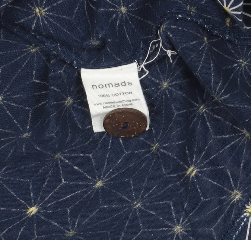 Nomads Blue Geometric Blouse, Size 14, Scoop Neck