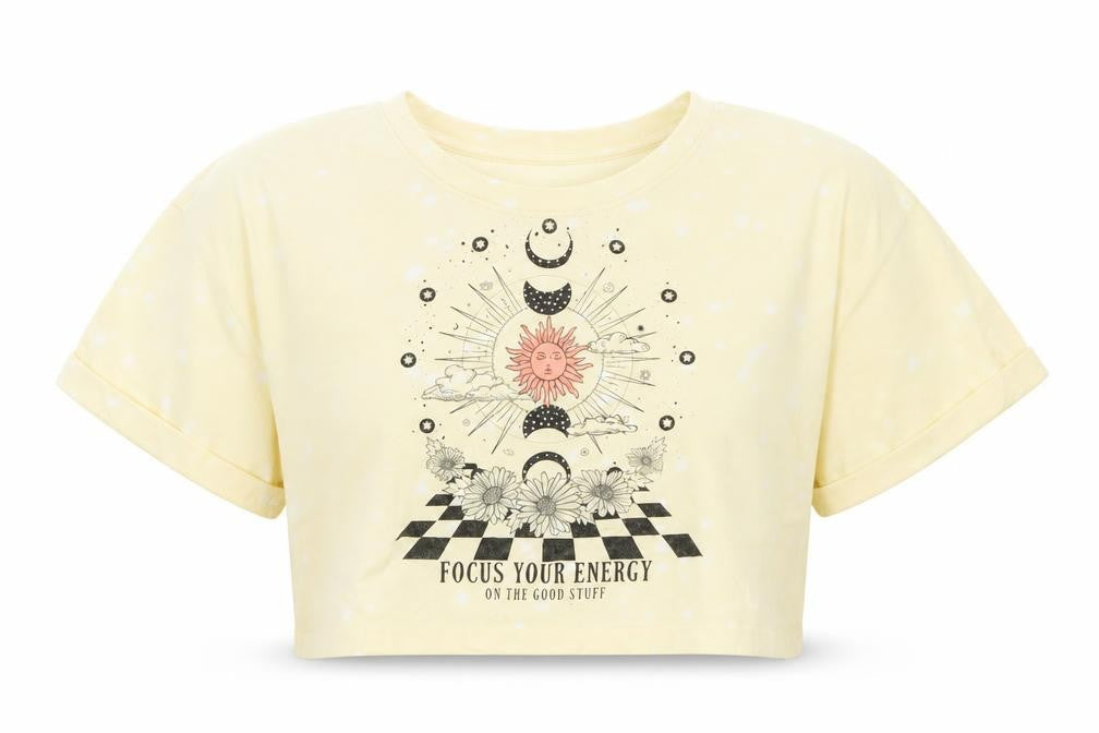Messy Bun Yellow Cropped T-Shirt - Size S