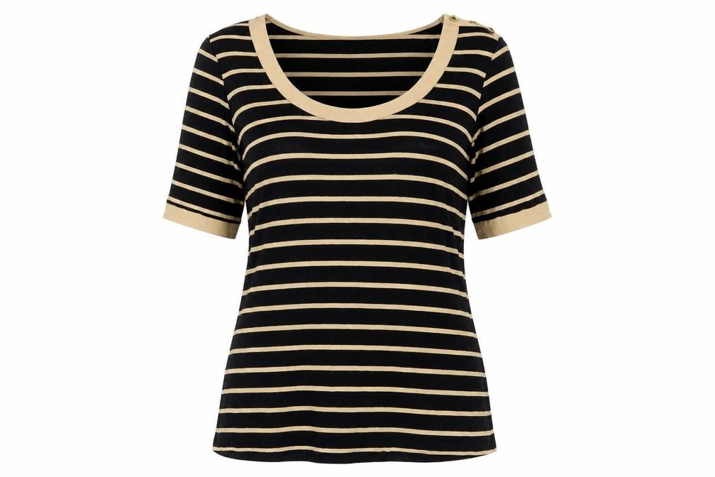 Marks & Spencer Black Beige Striped Top, Size 10