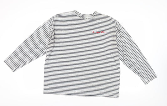 boohooMAN Grey Striped Long Sleeve T-Shirt XS