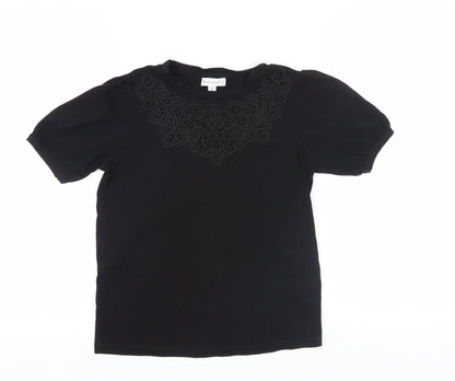 Additional front view of Warehouse Black Embroidered Cotton T-Shirt, size 6