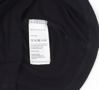 Close-up detail of Warehouse Black Embroidered Cotton T-Shirt, size 6