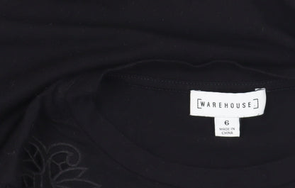 Brand and care label for Warehouse Black Embroidered Cotton T-Shirt, size 6