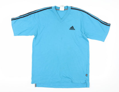 Adidas Womens Blue V-Neck T-Shirt, Medium, Cotton Comfort
