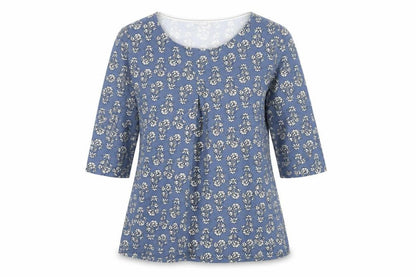 Front view of Autonomy Blue Floral 3/4 Sleeve Tunic M