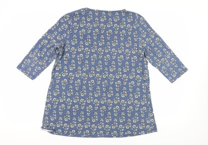 Back view of Autonomy Blue Floral 3/4 Sleeve Tunic M