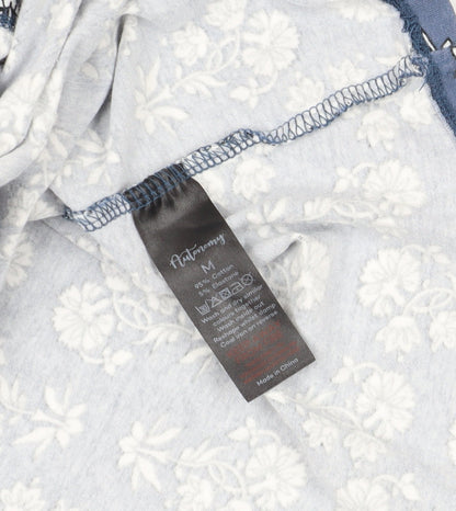 Close-up detail of Autonomy Blue Floral 3/4 Sleeve Tunic M