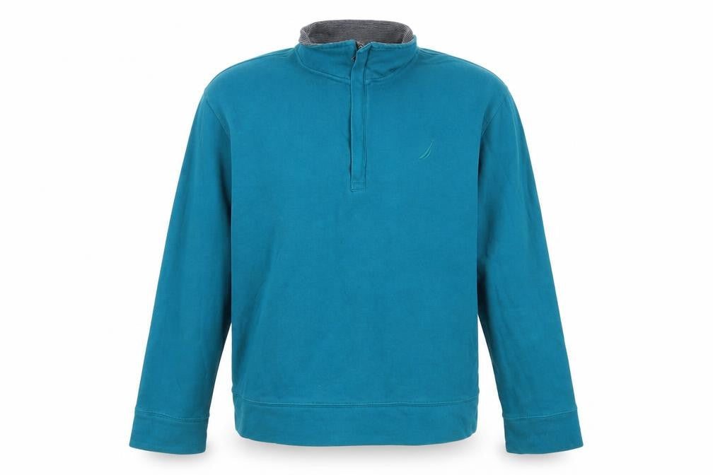 Nautica Blue 1/4 Zip Sweatshirt - Men's L, Logo Accent