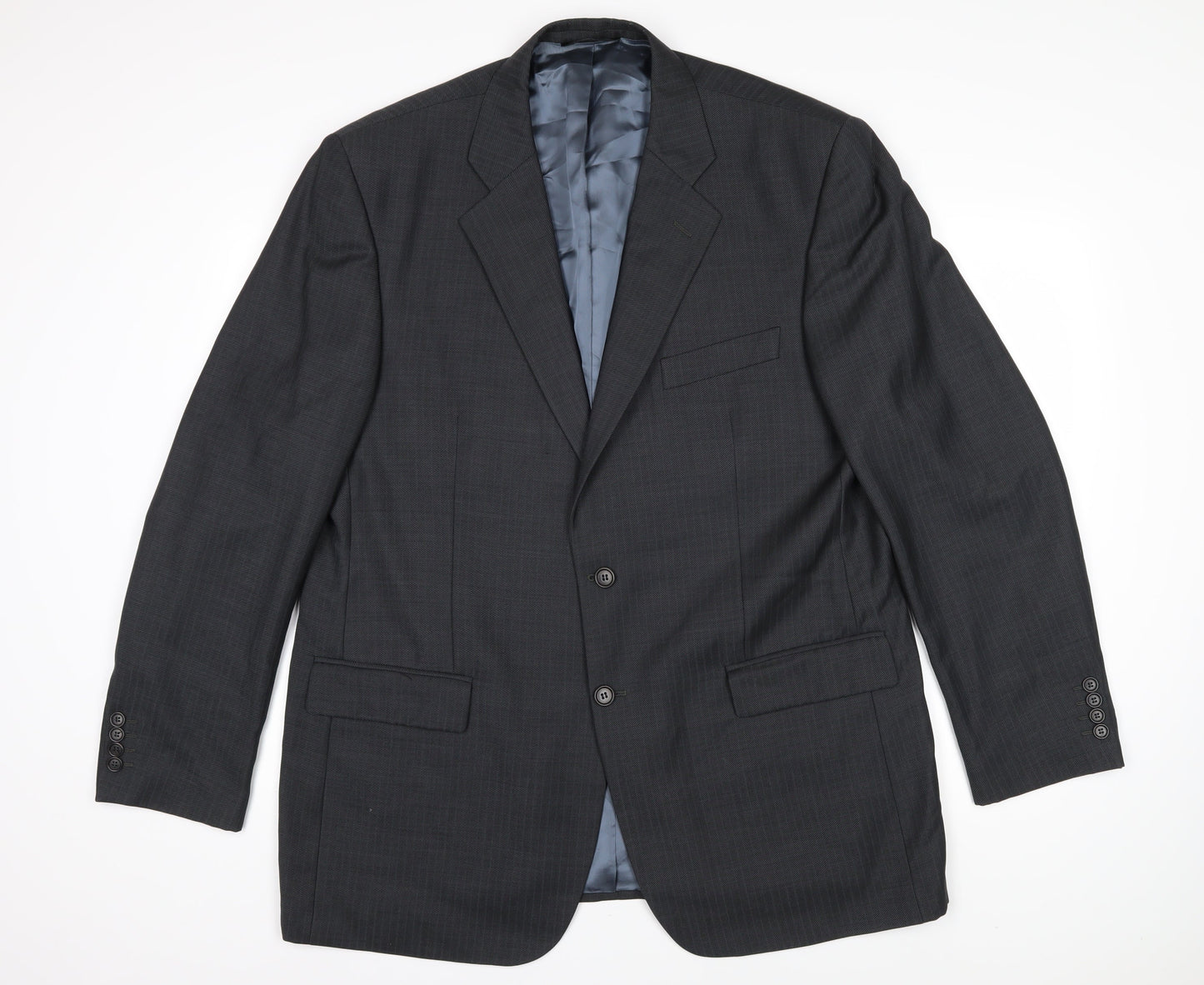 Marks and Spencer Mens Grey Striped Wool Jacket Blazer Size 46 Regular