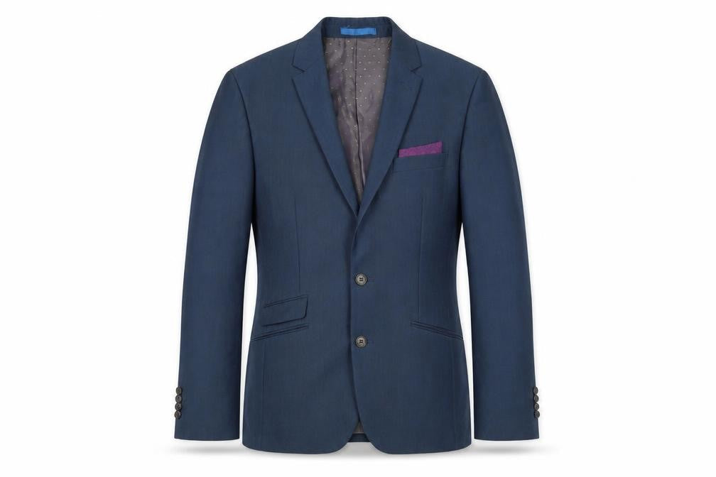 Greenwoods Mens Blue Houndstooth Polyester Jacket Blazer Size 38 Regular