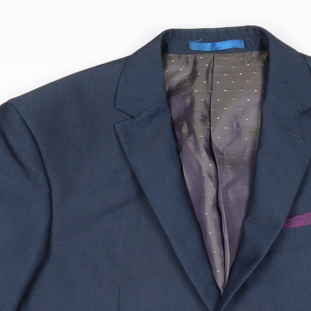 Greenwoods Mens Blue Houndstooth Polyester Jacket Blazer Size 38 Regular