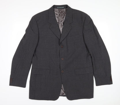 Cohesion Mens Grey Striped Viscose Jacket Blazer Size 42 Regular