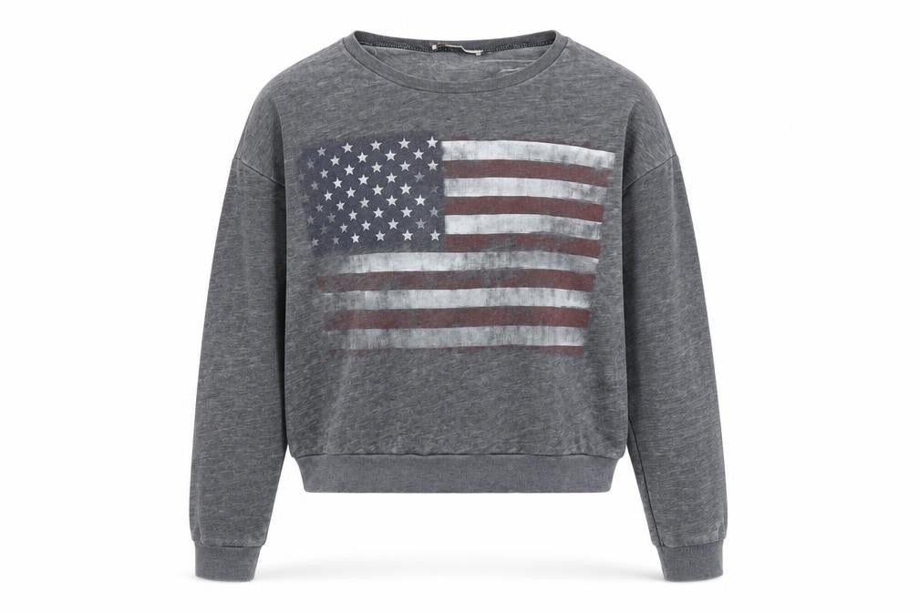 Pull&Bear Womens Grey Cotton Pullover Sweatshirt Size L Pullover - American Flag