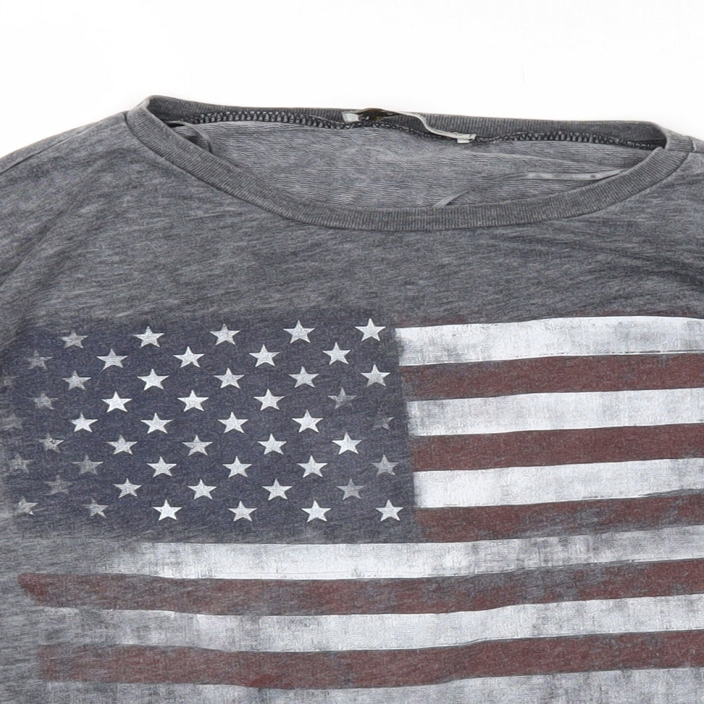 Pull&Bear Womens Grey Cotton Pullover Sweatshirt Size L Pullover - American Flag