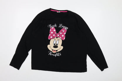 Preloved Disney Womens Black Cotton Basic T-Shirt Size L Crew Neck - Minnie Mouse - Front