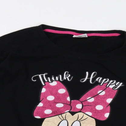 Preloved Disney Womens Black Cotton Basic T-Shirt Size L Crew Neck - Minnie Mouse - Detail