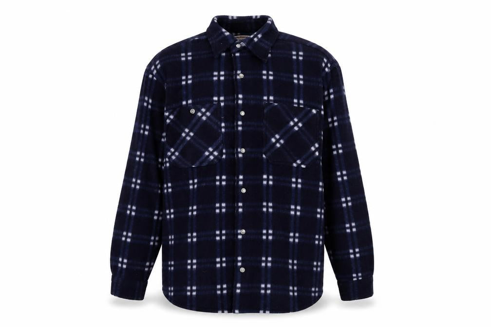 Argatta Mens Blue Plaid Polyester Button-Up Size L Collared Button