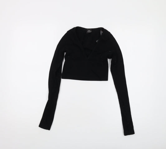 Urban Outfitters Womens Black Polyamide Cropped T-Shirt Size XS V-Neck