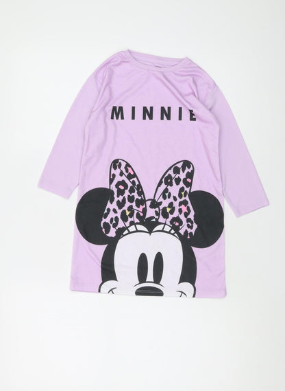 Front view of Disney girls’ purple polyester basic t-shirt, size 4-5, years crew neck pullover - minnie mouse