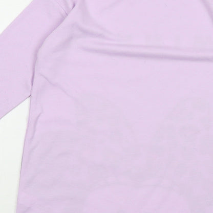 Brand and care label for Disney girls’ purple polyester basic t-shirt, size 4-5, years crew neck pullover - minnie mouse