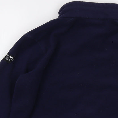 Brand and care label for All Terrain boys’ blue jacket, size 11-12, years zip