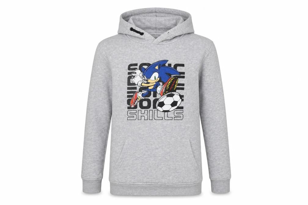 Sonic Boys Grey Cotton Pullover Hoodie Size 12-13 Years Pullover