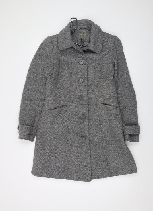 Oasis Womens Grey Overcoat Coat Size S Button
