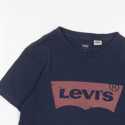Levi's Womens Blue Cotton Basic T-Shirt Size XS Crew Neck - Logo