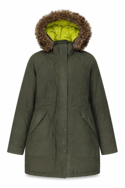 Decathlon Womens Green Parka Coat Size S Zip - Logo, Embroidered