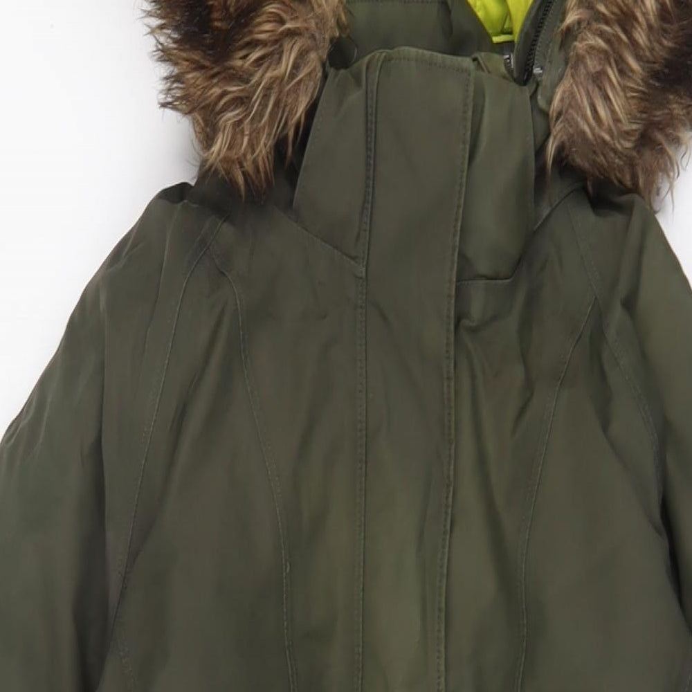 DECATHLON Womens Green Parka Coat Size S Zip - Logo, Embroidered