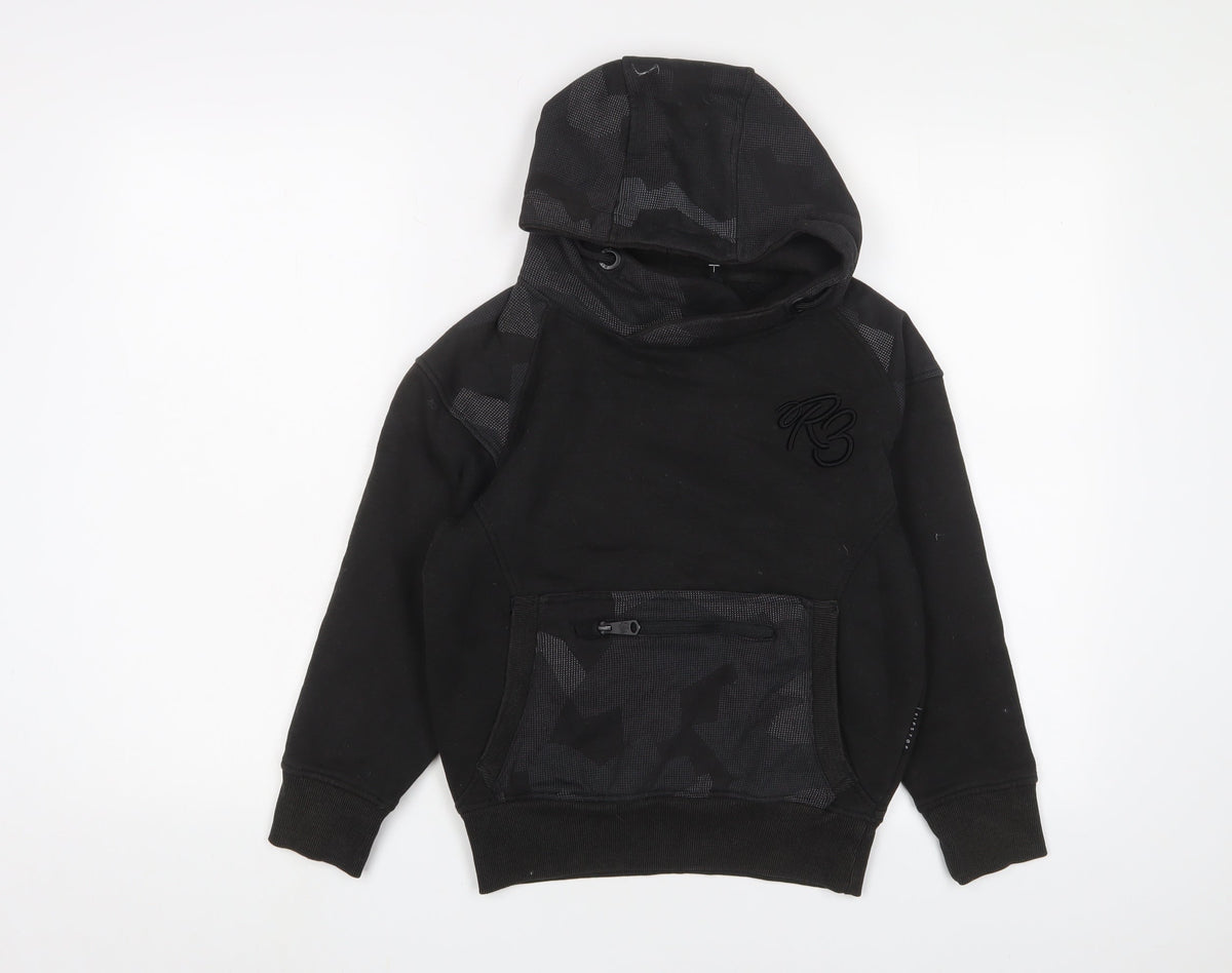 RipStop Boys Black Camouflage Cotton Pullover Hoodie Size 7-8 Years Pullover - Logo, Embroidered