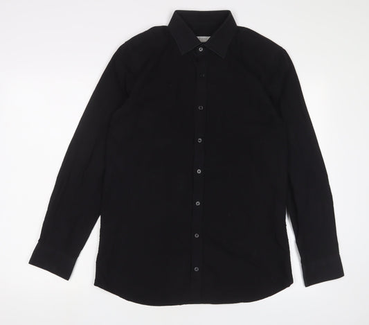 LC Waikiki Mens Black Cotton Button-Up Size M Collared Button