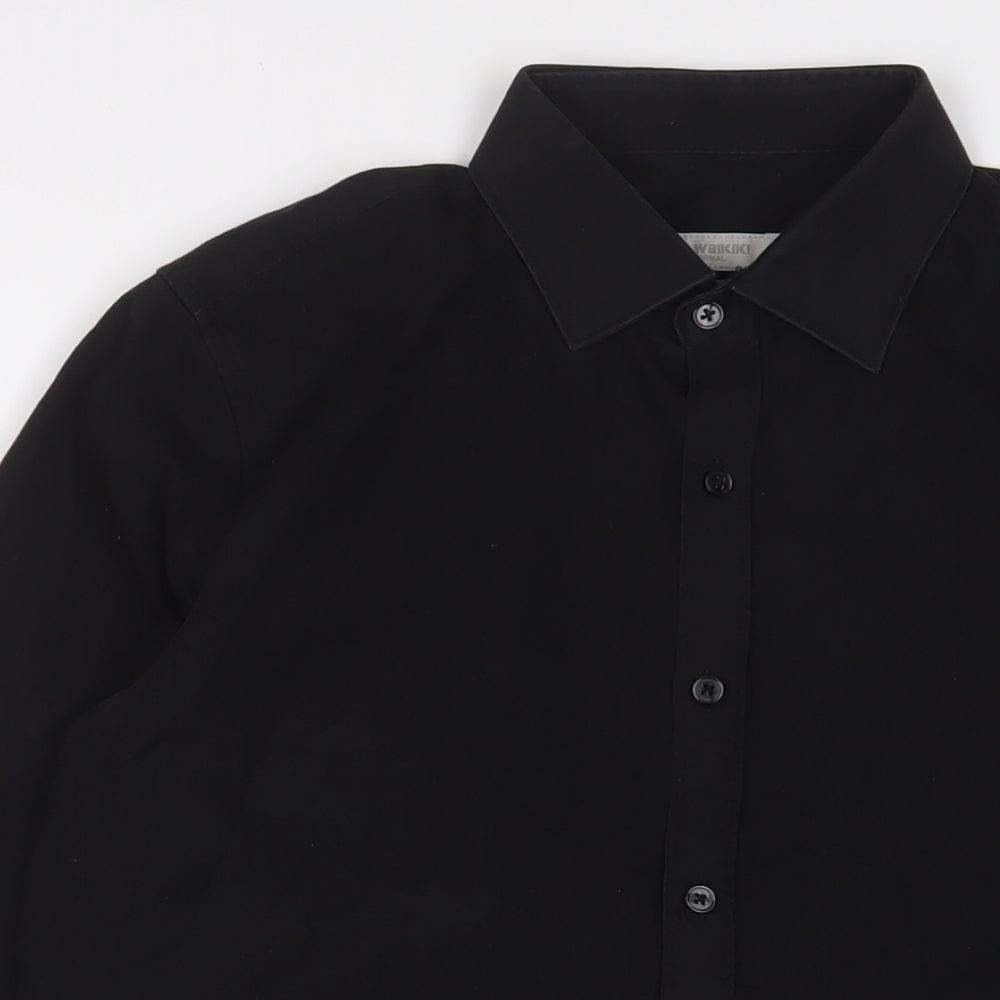 LC Waikiki Mens Black Cotton Button-Up Size M Collared Button