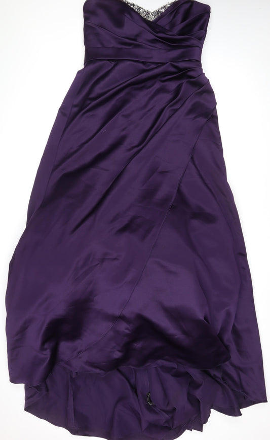 Alfred Angelo Womens Purple Polyester A-Line Size 14 Off the Shoulder Zip - Beaded