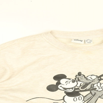 Preloved Disney Womens Beige Cotton Pullover Sweatshirt Size 2XS Pullover - Mickey Mouse and Pluto - Detail