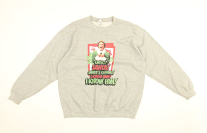 ELF Womens Grey Cotton Pullover Sweatshirt Size L Pullover - Elf, Santa's Coming!