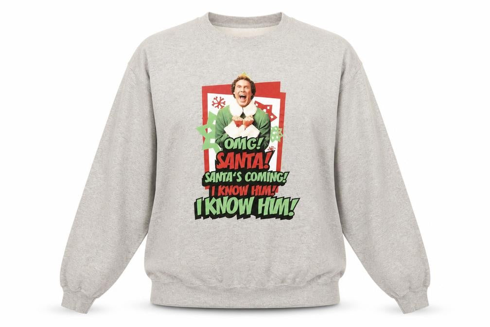 ELF Womens Grey Cotton Pullover Sweatshirt Size L Pullover - Elf, Santa's Coming!