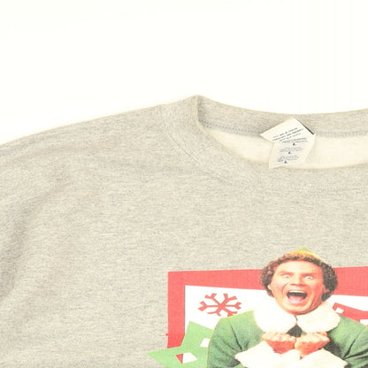 ELF Womens Grey Cotton Pullover Sweatshirt Size L Pullover - Elf, Santa's Coming!