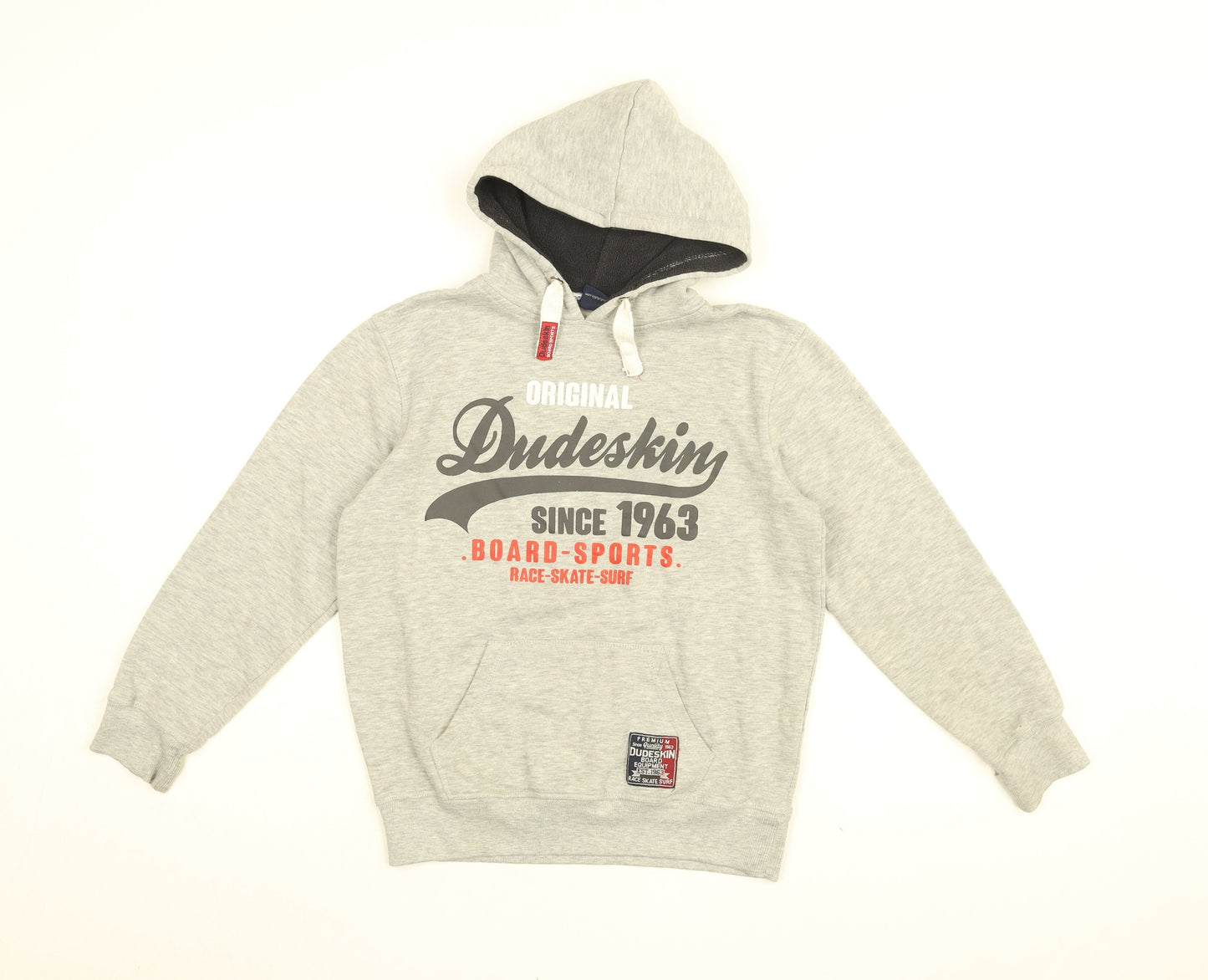 Dudeskin Boys Grey Cotton Pullover Hoodie Size 11-12 Years Pullover - Original Dudeskin