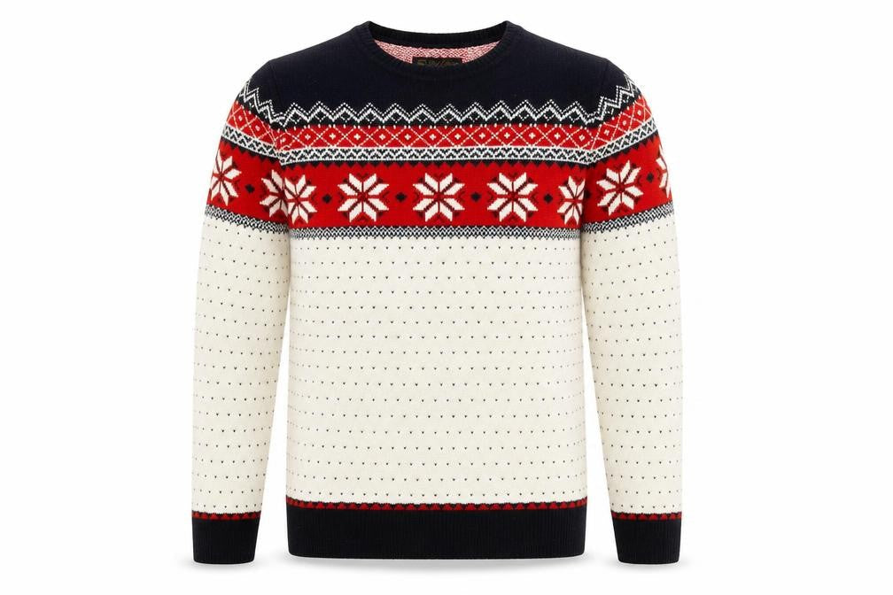 Red Herring Mens White Round Neck Geometric Acrylic Pullover Jumper Size M Long Sleeve