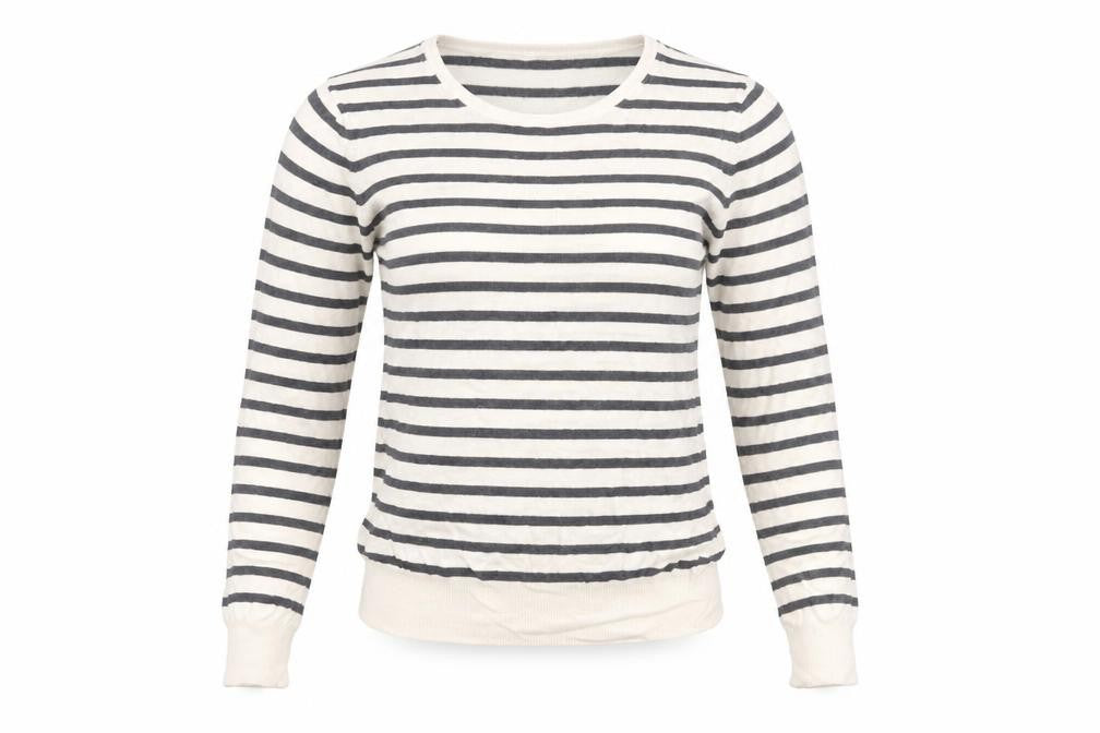 French Connection Womens White Striped Cotton Basic T-Shirt Size S Round Neck