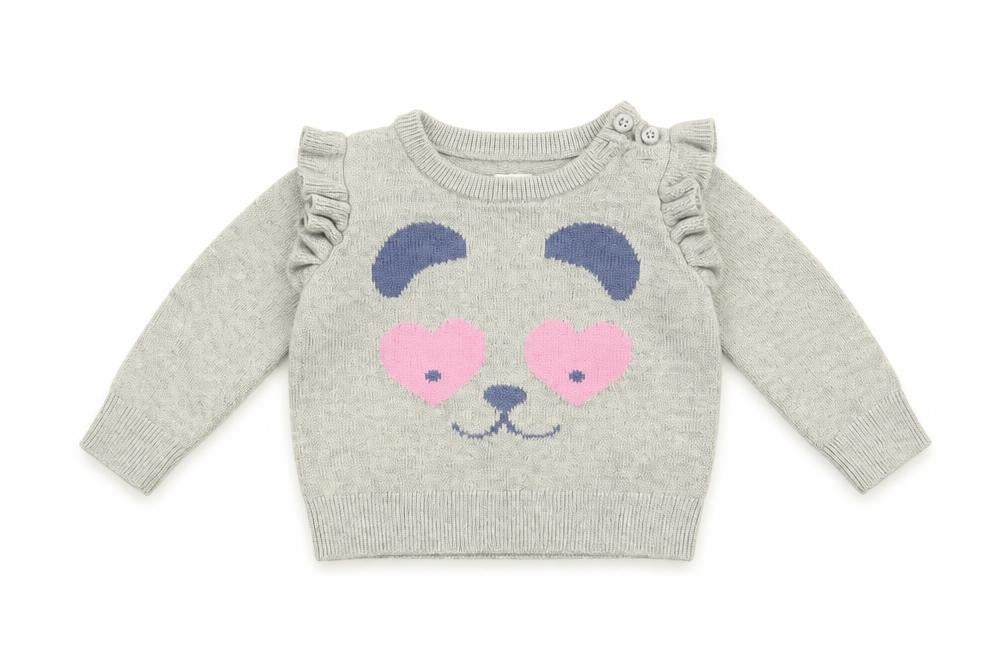Gap Baby Grey Cotton Pullover Jumper Size 3-6 Months Button - Bear Face