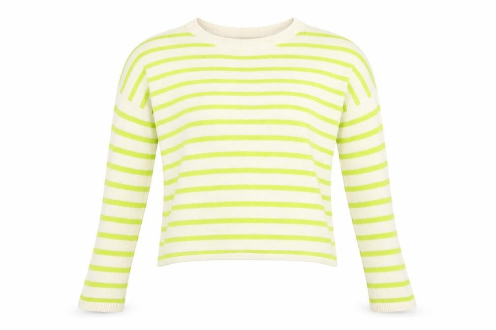 Emoi Womens White Striped Ramie Basic T-Shirt Size 10 Round Neck
